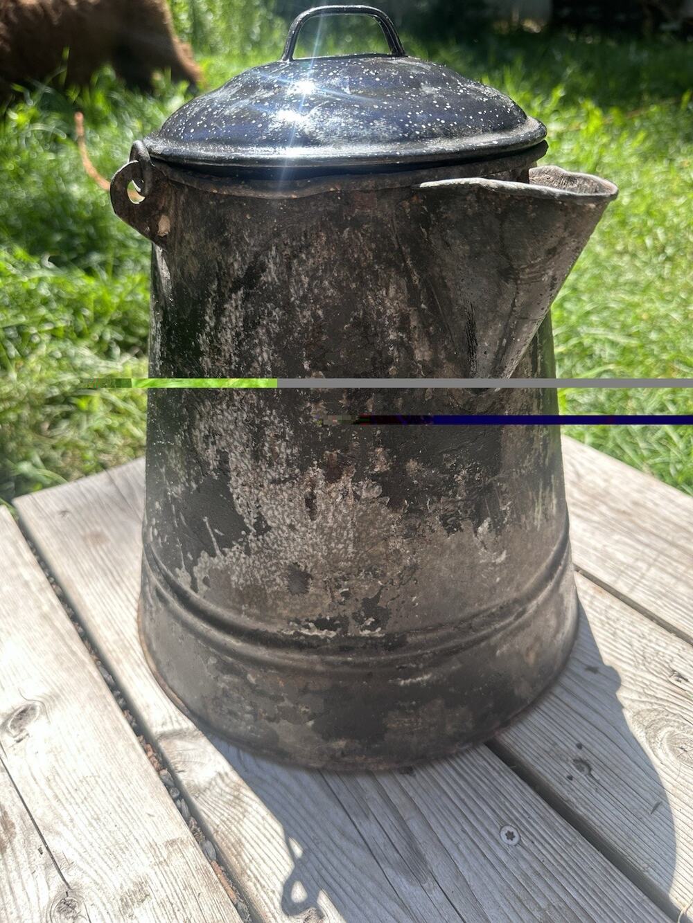 Vintage Blue Speckled Graniteware Campfire Large Cowboy Enamelware Coffee Pot